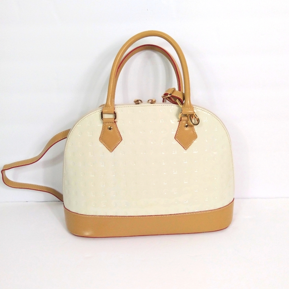 Arcadia cream and tan leather satchel bag
